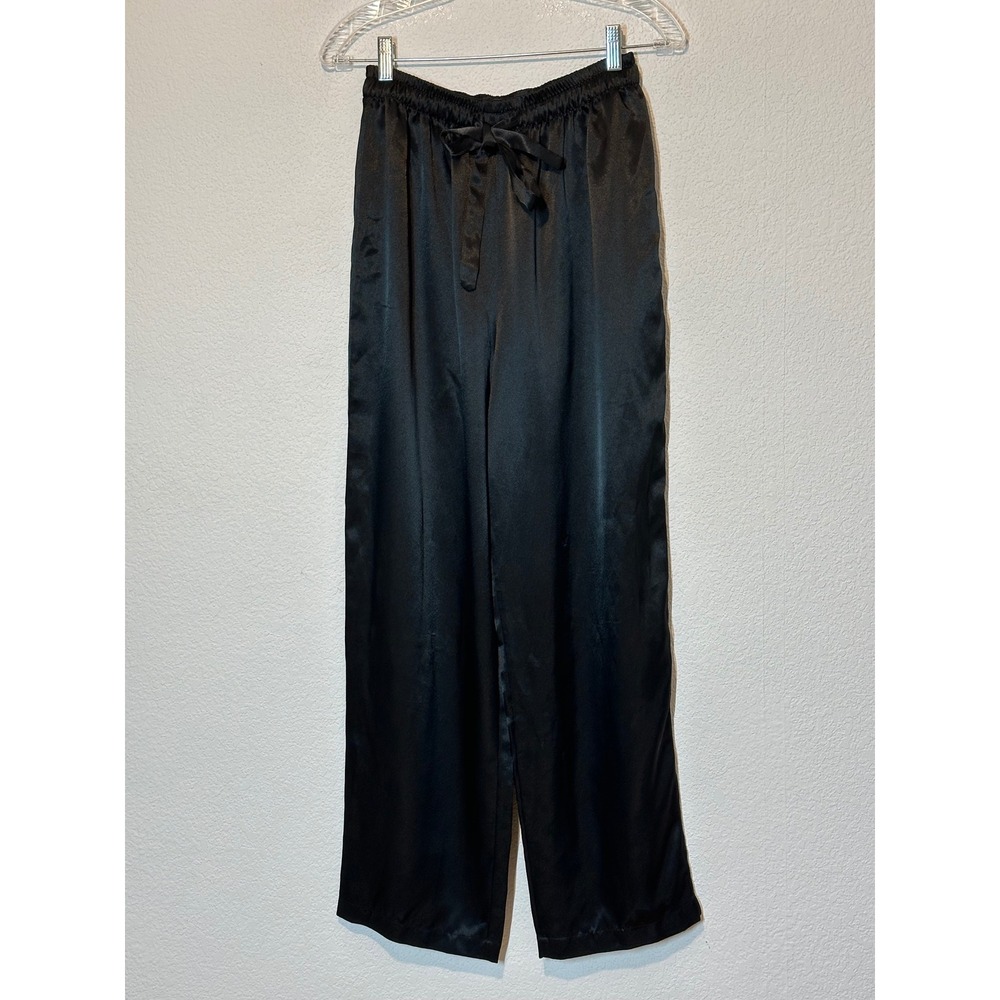Vtg Erika Taylor Black Satin Lounge Pants High Rise Small
